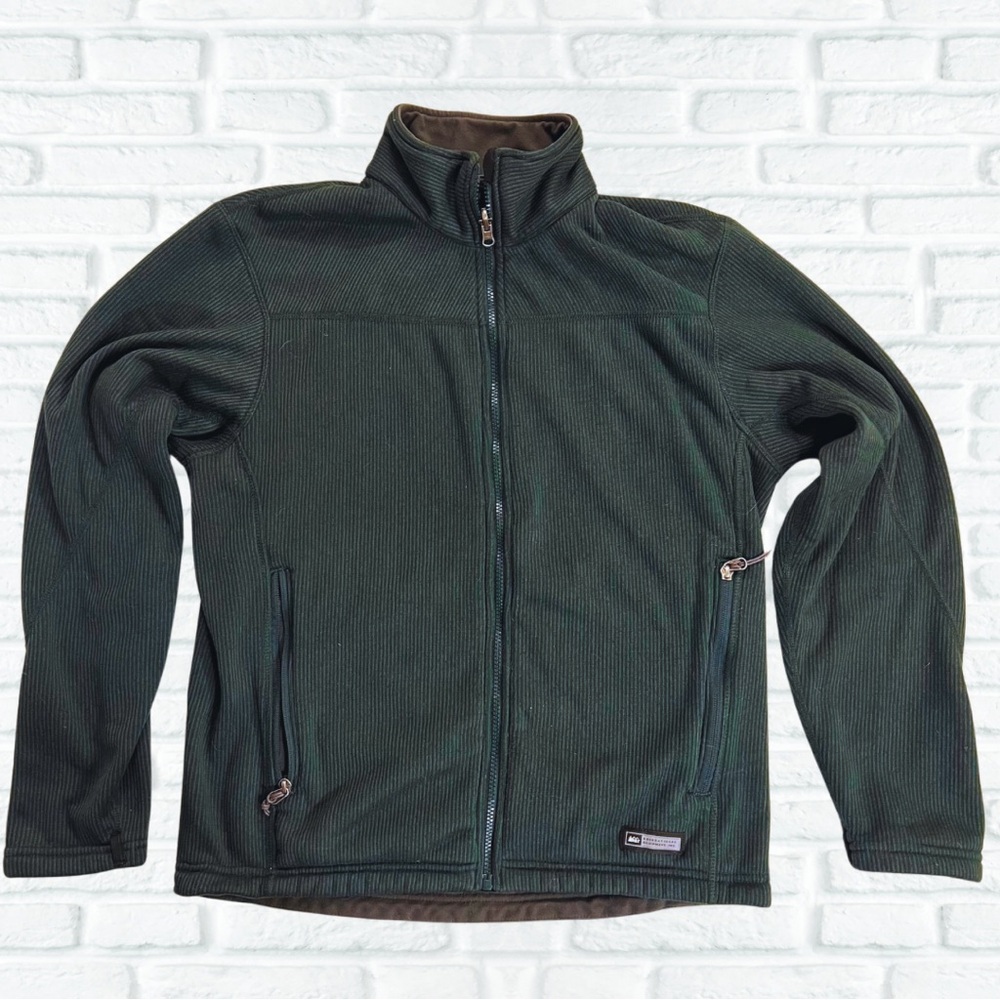 REI Polartec Ribbed Fleece Full-Zip Sweater Jacket Jade Green Size Large